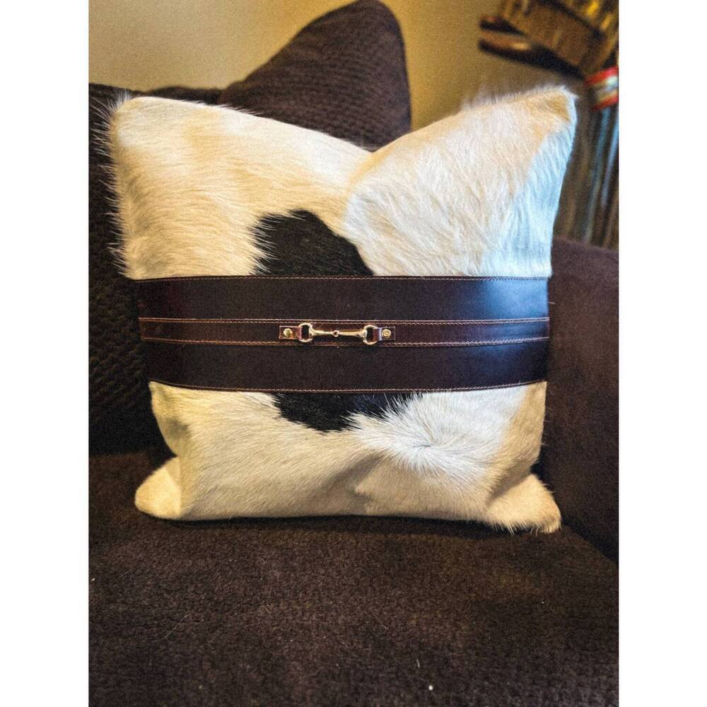 NEW EQUIPAGE snaffle bit cowhide leather pillow cover #3 in brown
